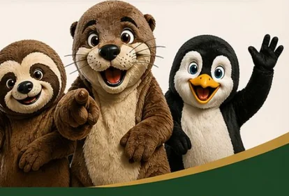Maskottchen Team mit Faultier, Otter und Pinguin